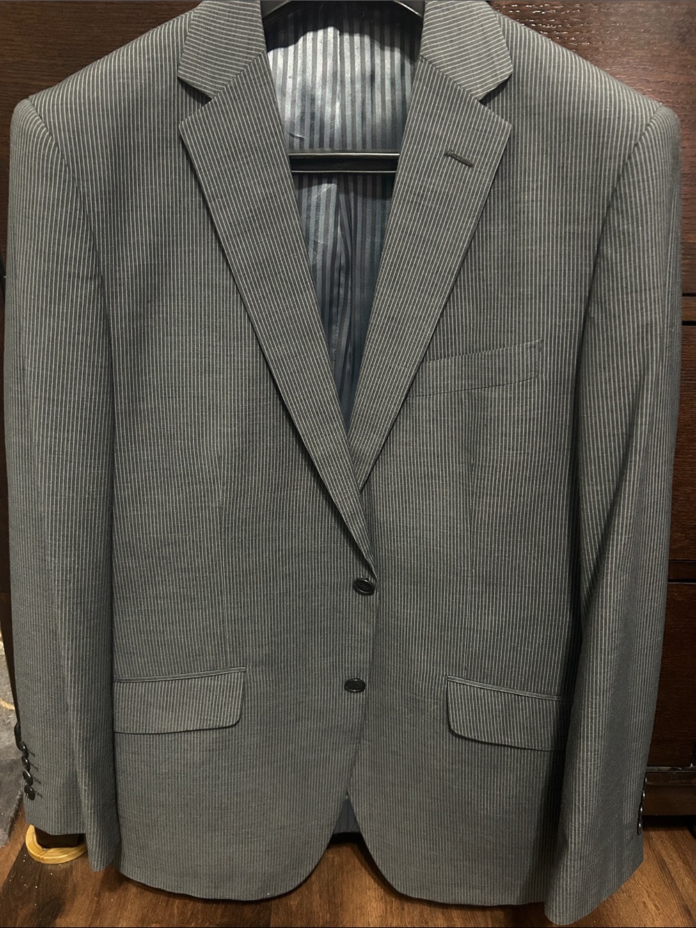 Men's Gray Pinstripe Two-Button Suit